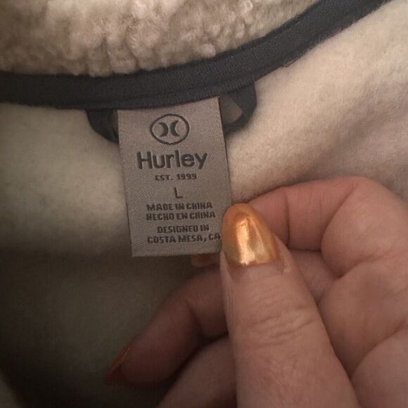 Hurley Half Zip Sherpa Anorak Hoodie Jacket Pullover, Bone/Navy, Size Large - Picture 6 of 13